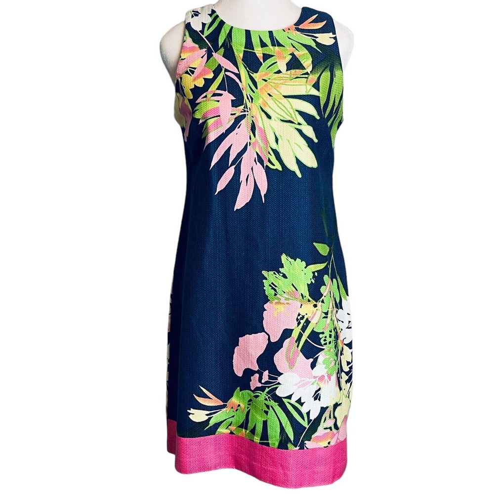 Just Taylor Anthropologie Blue Tropical Floral Sleeveless Sheath Dress Size 2